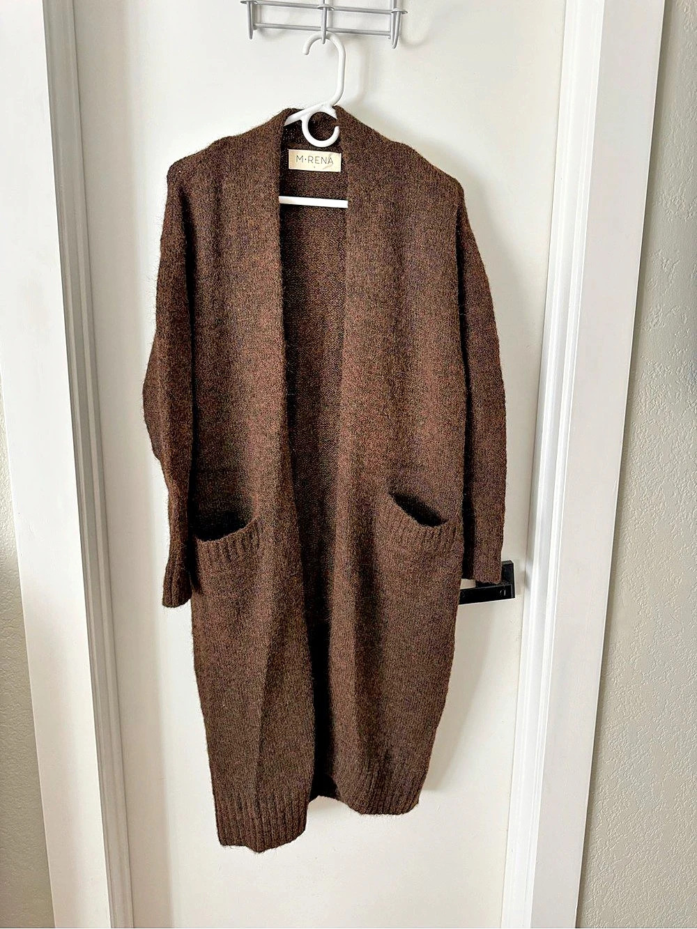 M Rena Longline Open-Front Cardigan in Brown